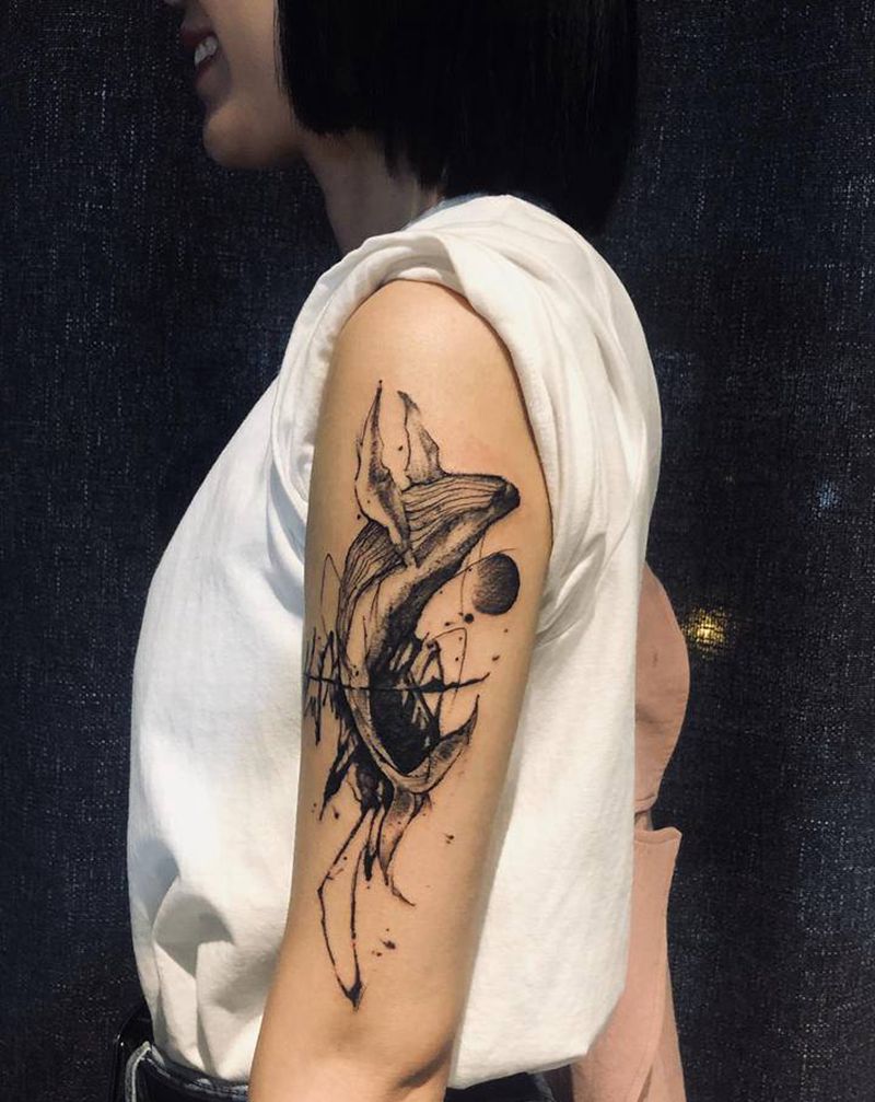 鲸鱼纹身图片_水墨纹身图案