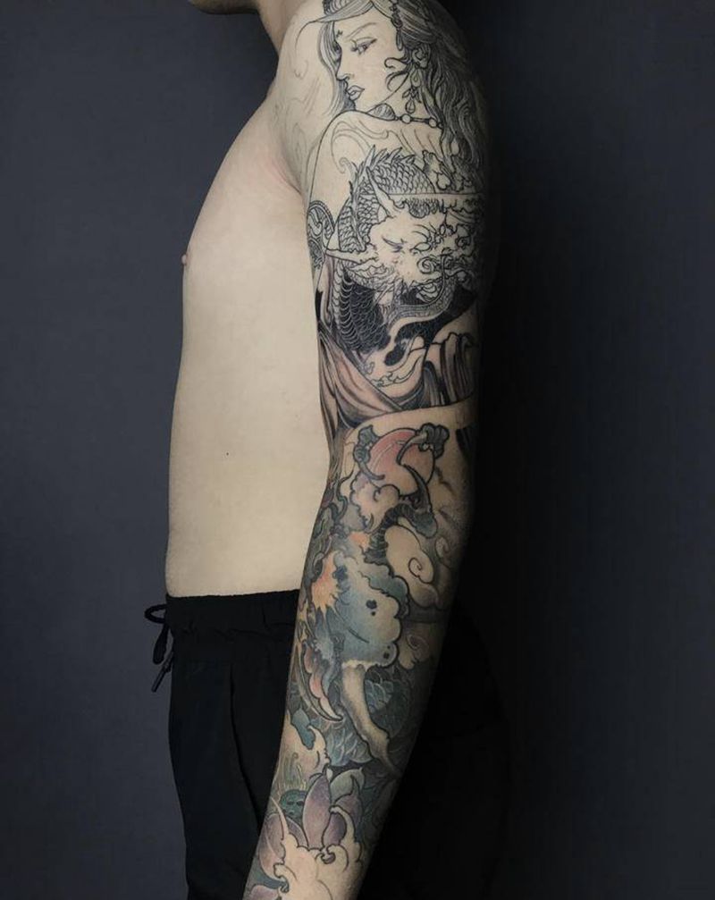 花臂纹身图片_手臂新传统纹身图案