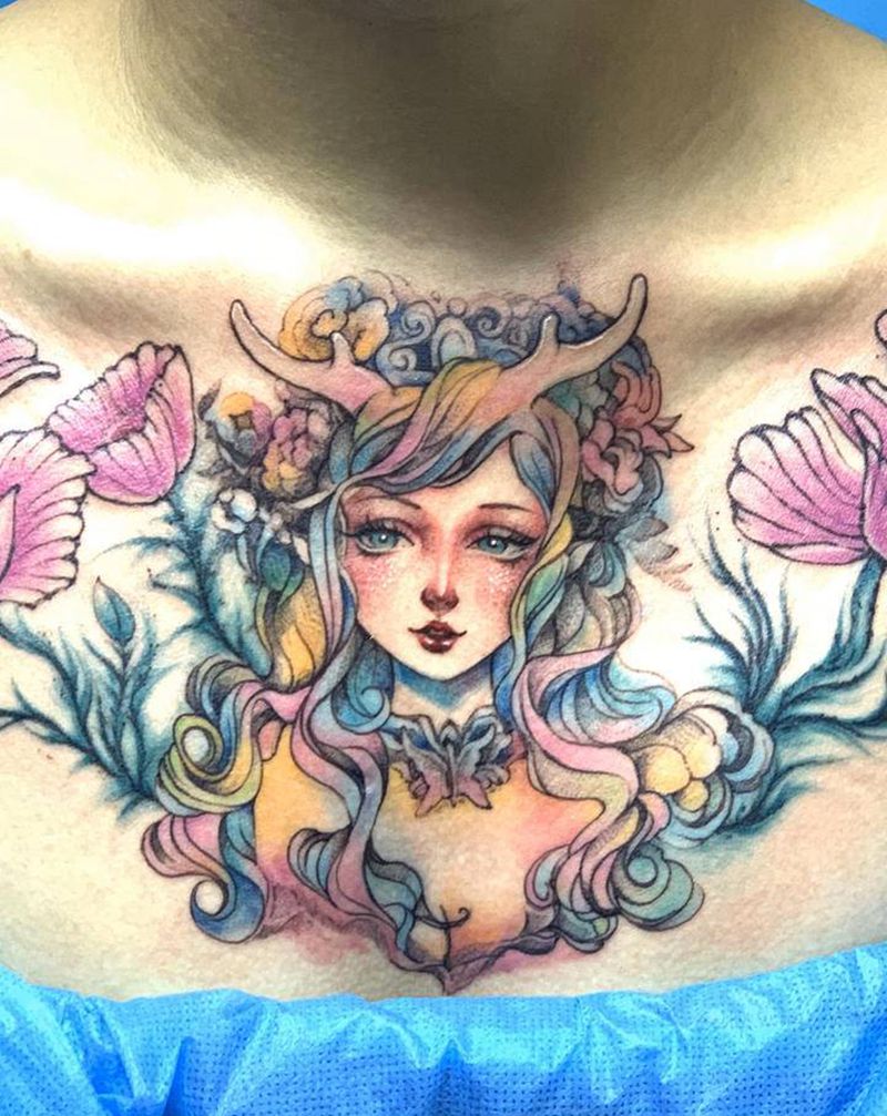 花胸纹身图片_胸部纹身图案