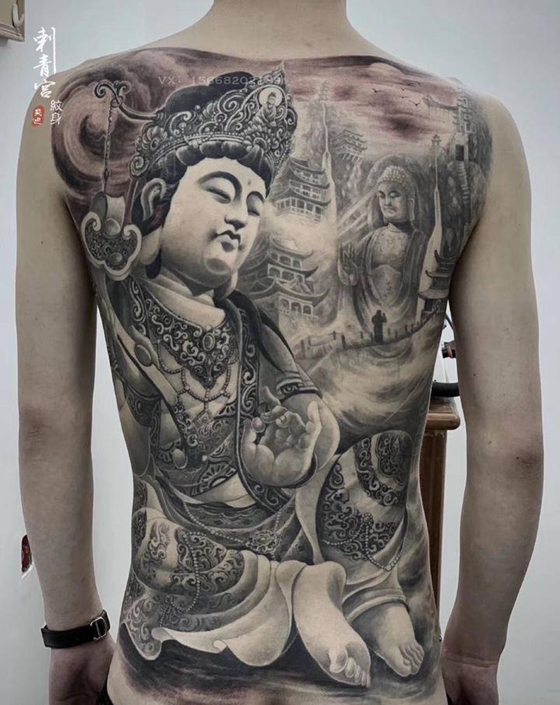 普贤菩萨纹身图片_背部纹身图案
