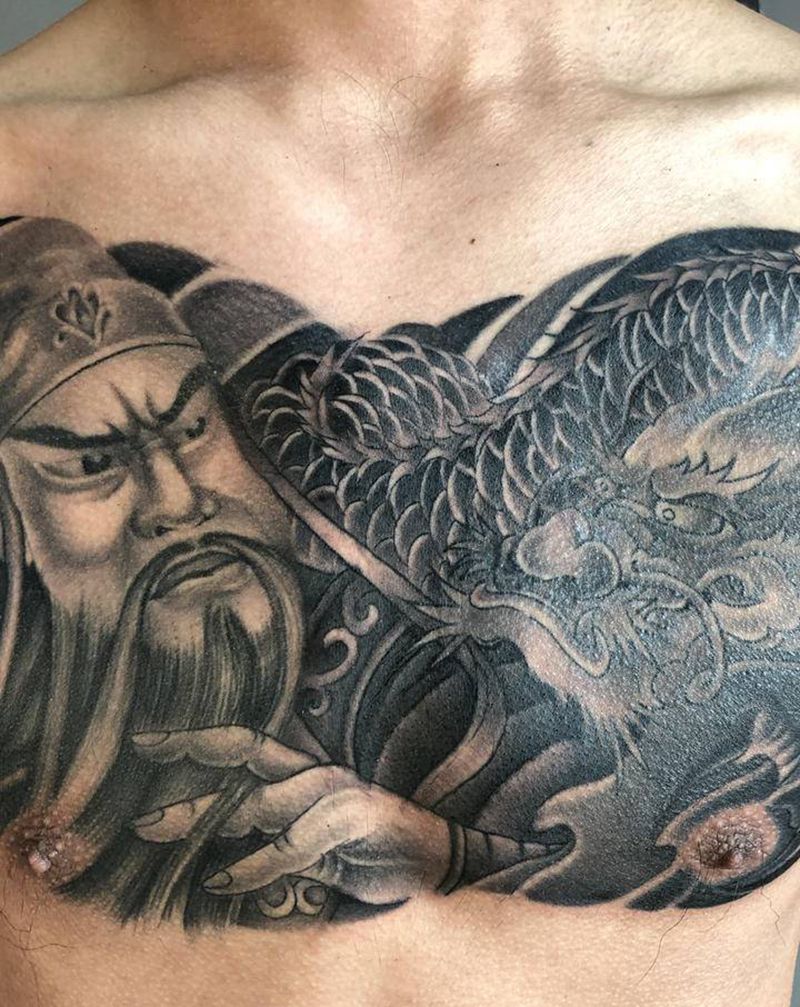 关公龙花胸纹身图片_新传统纹身图案
