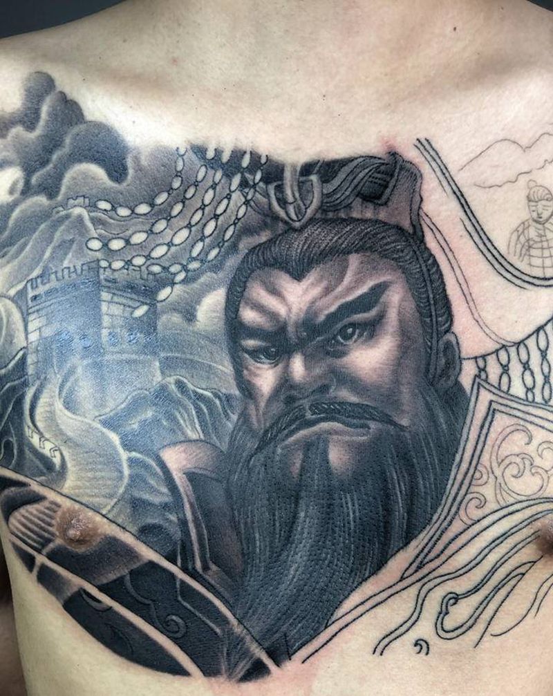 花胸篇纹身图片_胸部新传统纹身图案