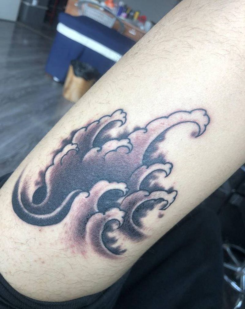 浪纹身图片_腿部新传统纹身图案