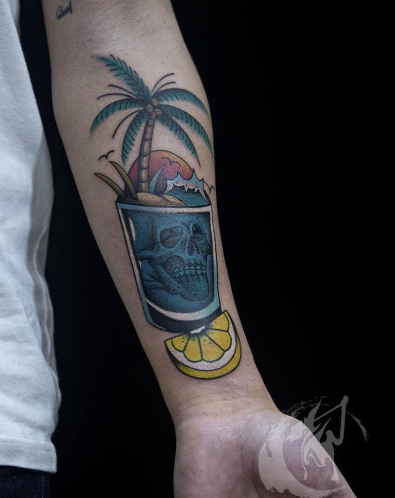 夏威斯骷髅纹身图片_手臂Old SchoolNew School纹身图案