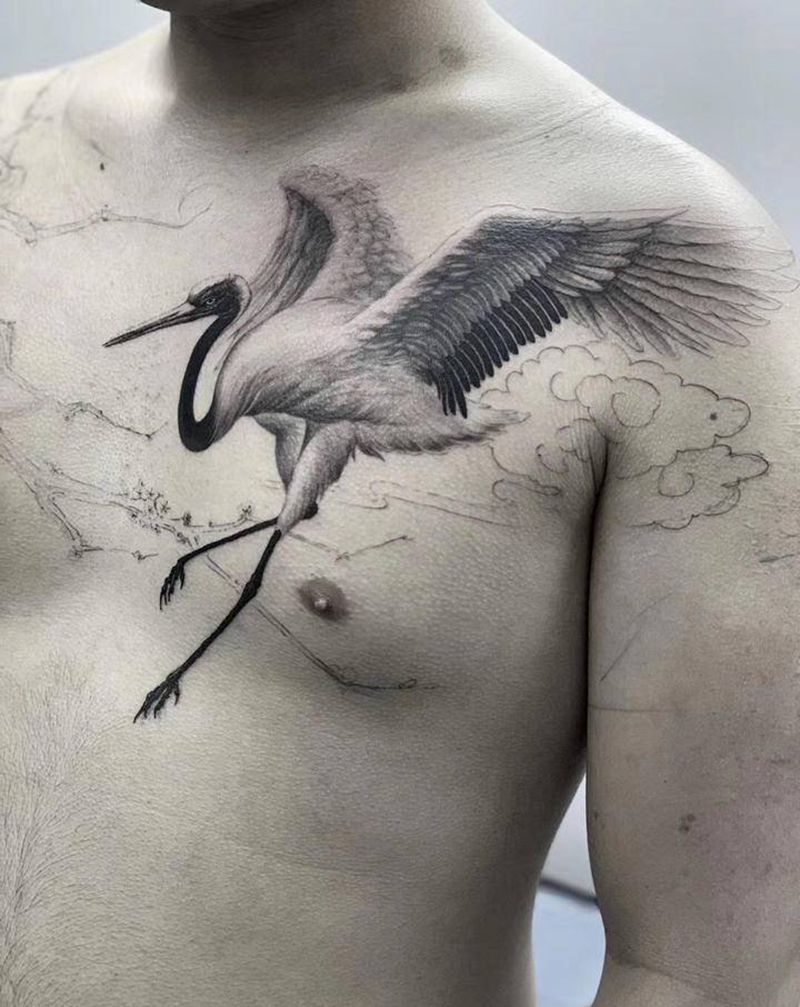 仙鹤～纹身图片_胸部纹身图案