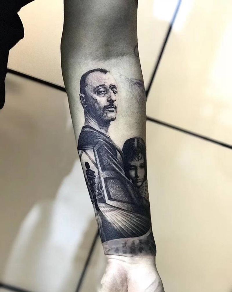 这个杀手不太冷纹身图片_手臂欧美写实纹身图案