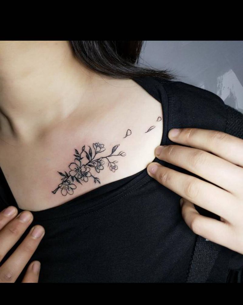 锁骨小清新纹身图片_颈部新传统纹身图案