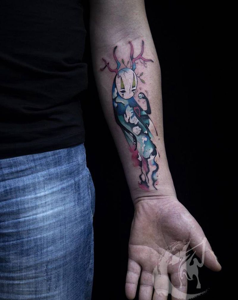 无脸男遮盖纹身图片_手臂水彩无脸男遮盖泼墨纹身图案