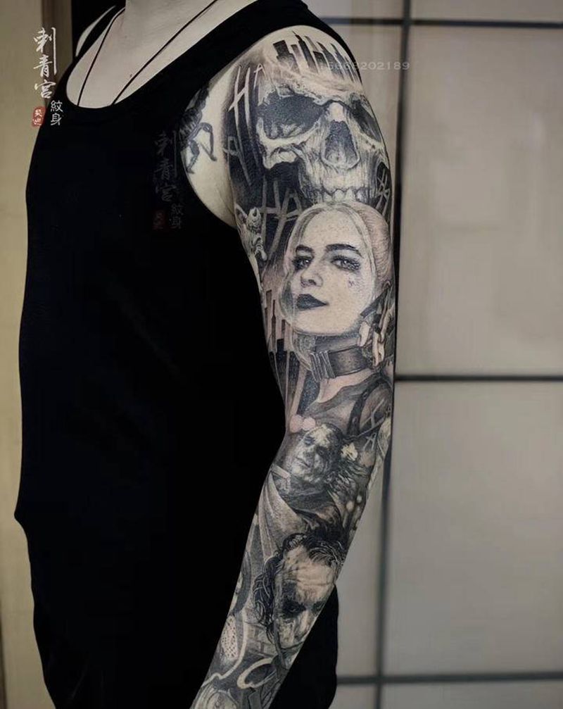 欧美拼接花臂纹身图片_手臂欧美写实纹身图案