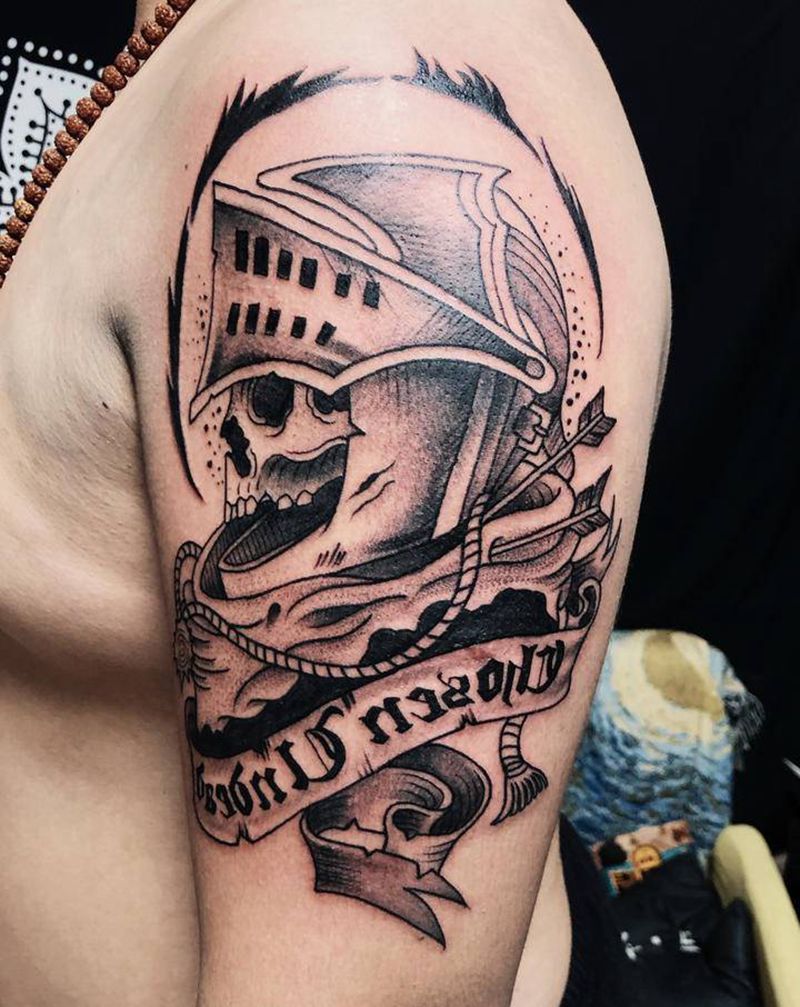 鬼武士纹身图片_手臂点刺纹身图案