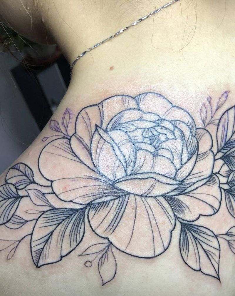 素花纹身图片_肩部新传统纹身图案