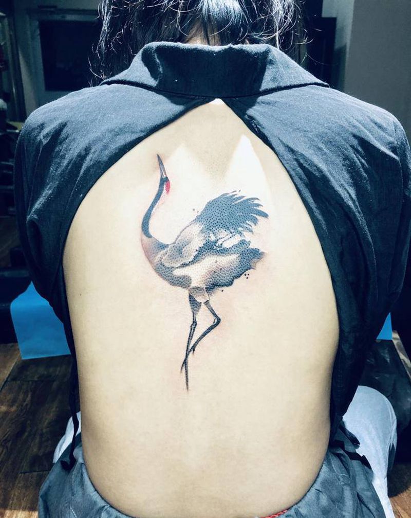 鹤纹身图片_背部鹤纹身图案