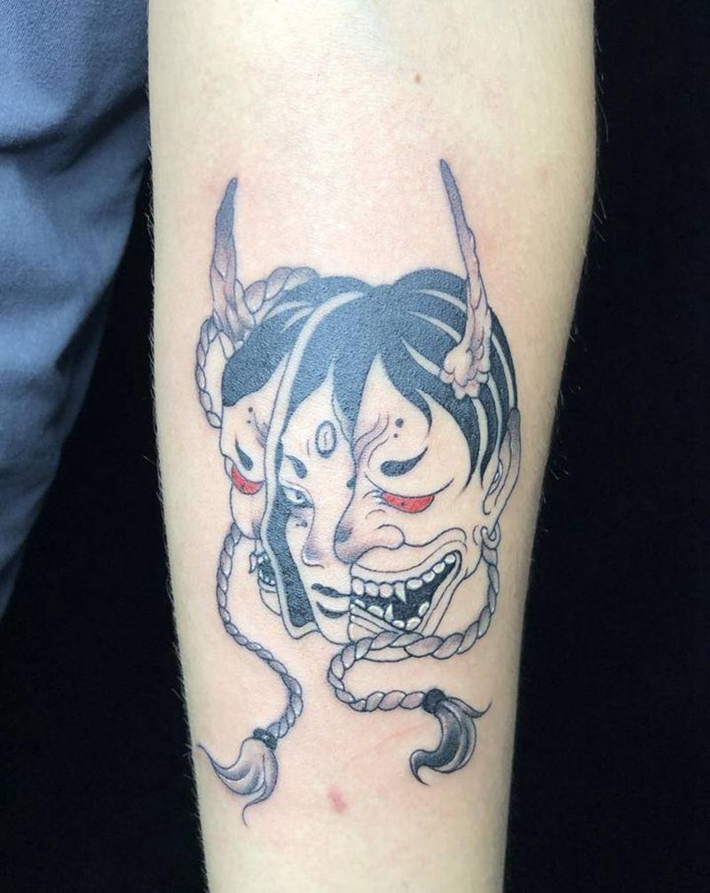 客带图班诺面具纹身图片_手臂新传统纹身图案