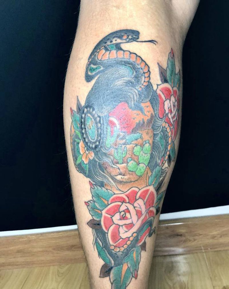 School风格纹身图片_腿部New School纹身图案