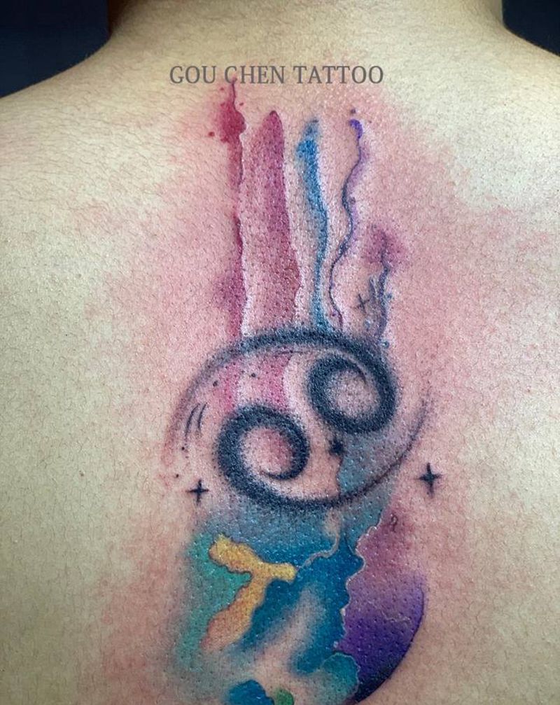 水彩泼墨纹身图片_颈部水彩纹身图案