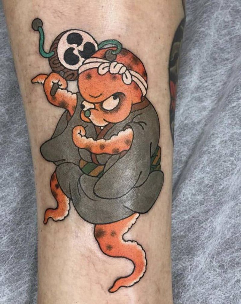 章鱼纹身图片_腿部老传统纹身图案