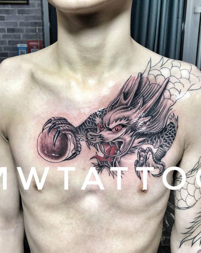 龙纹身图片_胸部新传统纹身图案