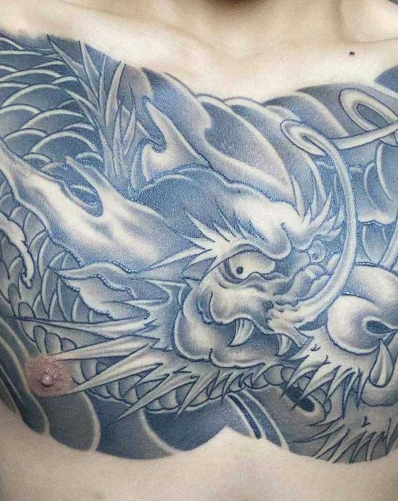 龙头恢复后！纹身图片_胸部新传统纹身图案