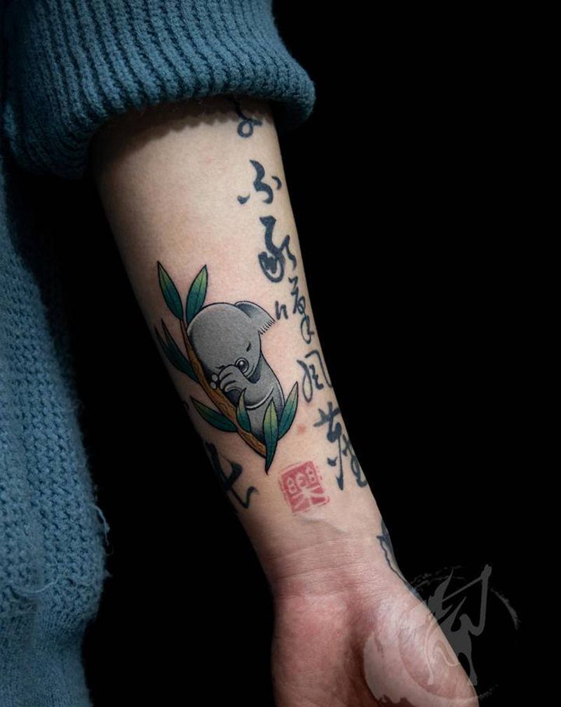 考拉纹身图片_手臂手部Old School水彩考拉纹身图案