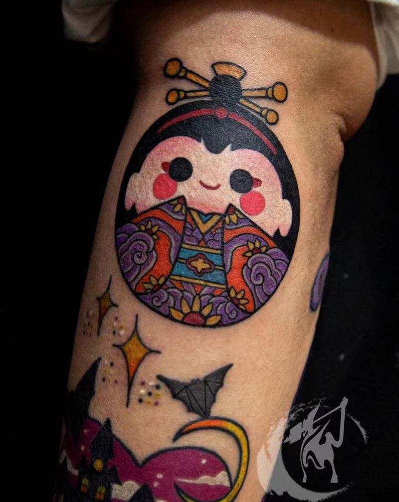 小艺伎纹身图片_手臂老传统纹身图案