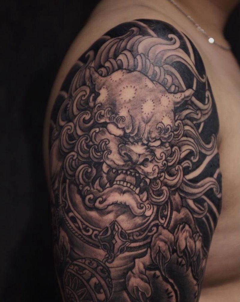 唐狮纹身图片_手臂纹身图案