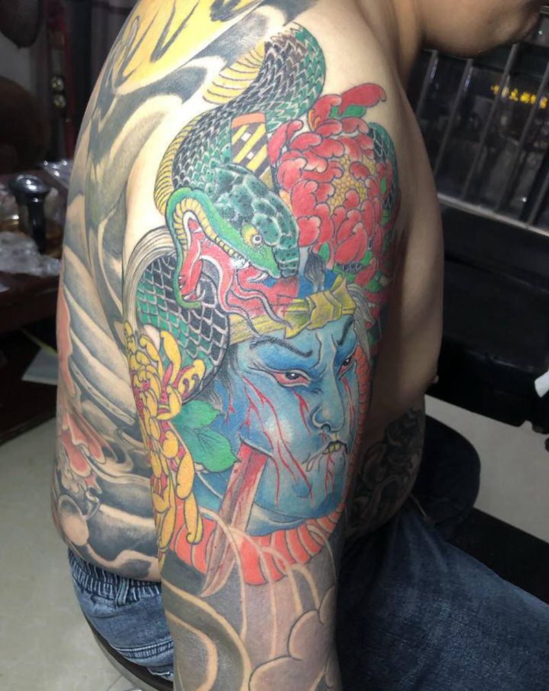 老传统花臂纹身图片_手臂老传统纹身图案