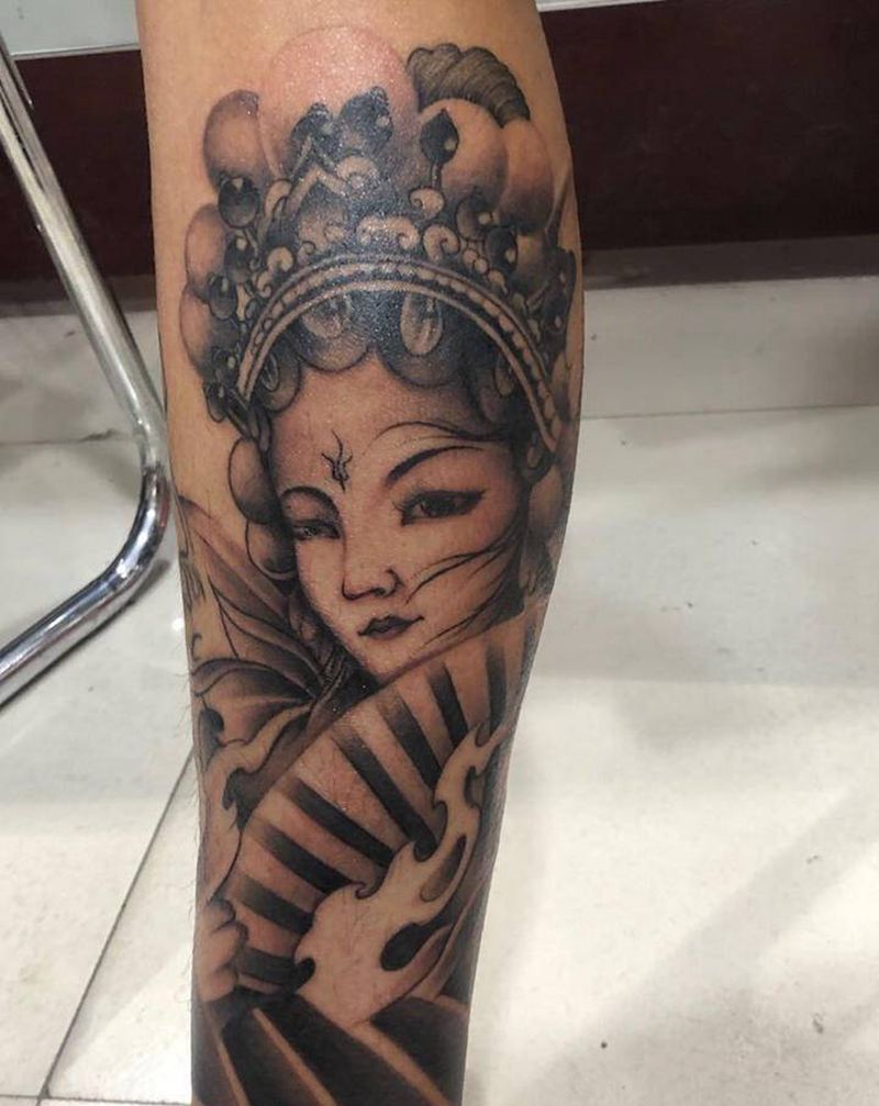 旧图修改上色纹身图片_腿部新传统纹身图案