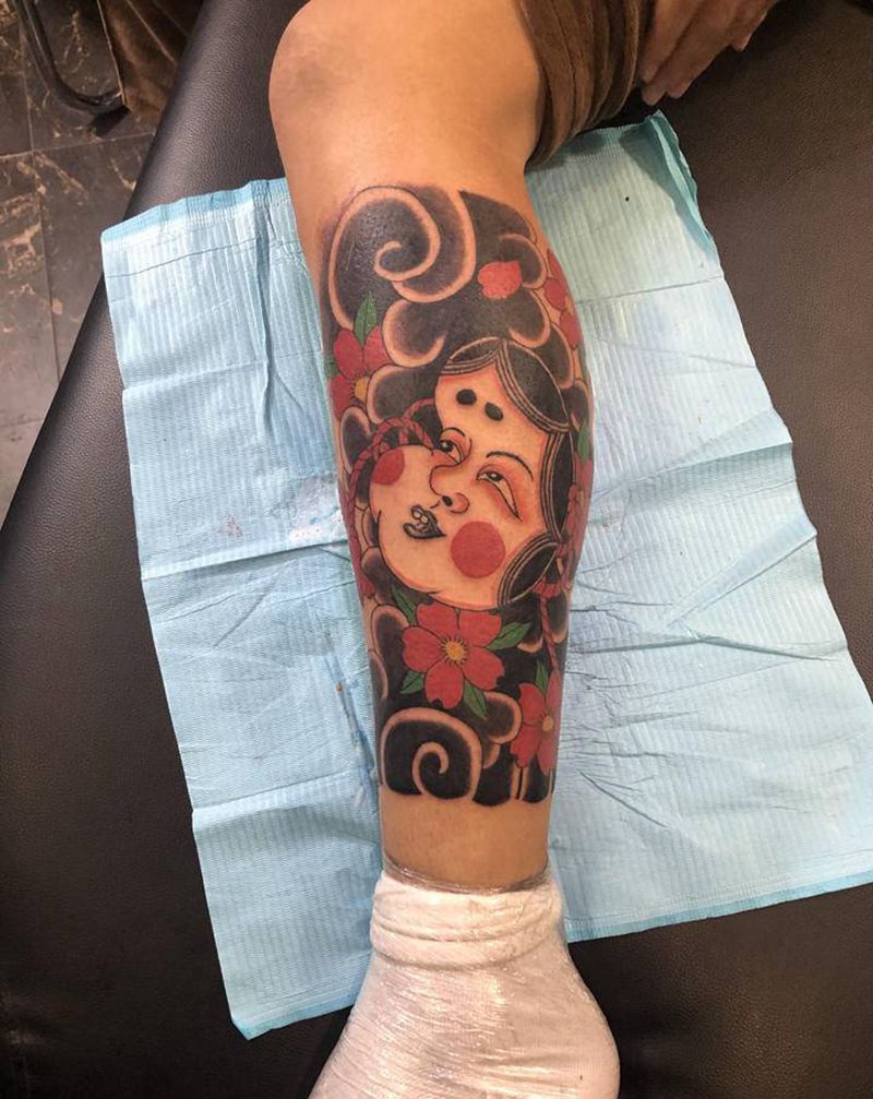 啊多福纹身图片_腿部老传统纹身图案