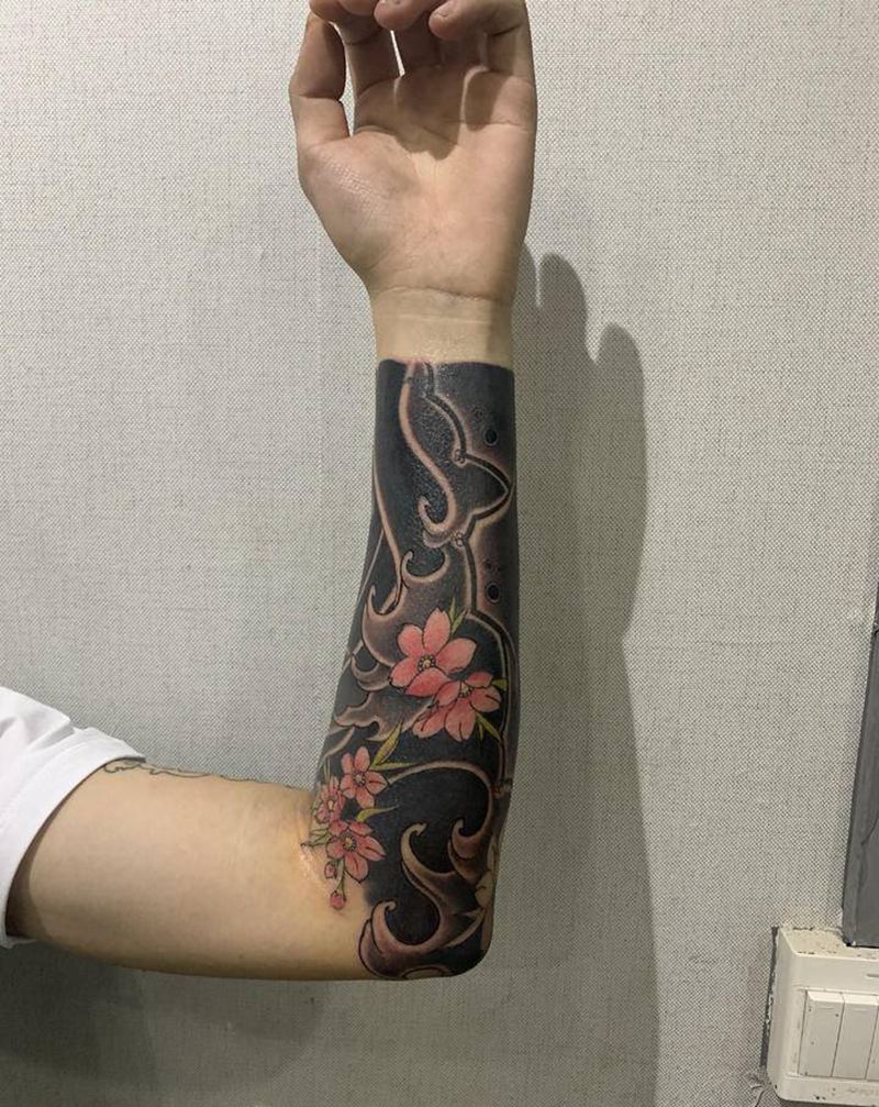 浪花  小臂内侧添加纹身图片_手臂老传统纹身图案