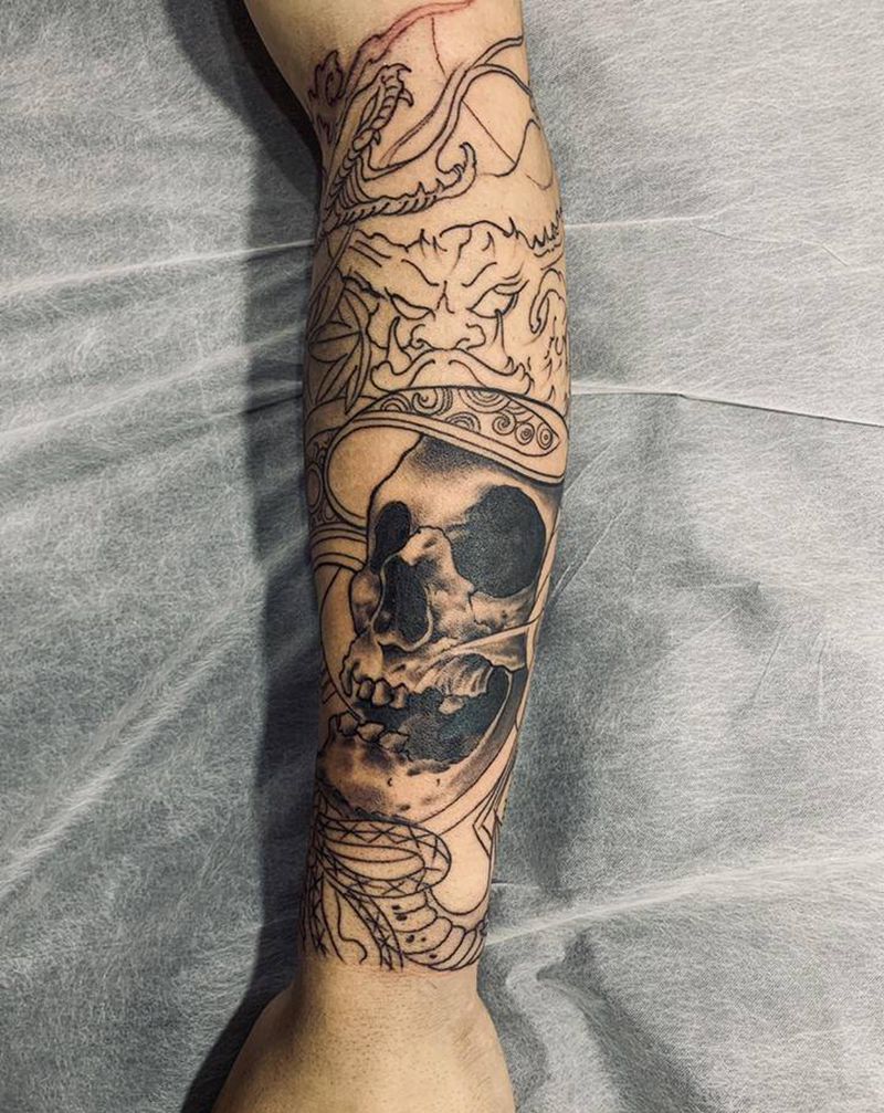 鬼武士纹身图片_手臂新传统欧美写实纹身图案