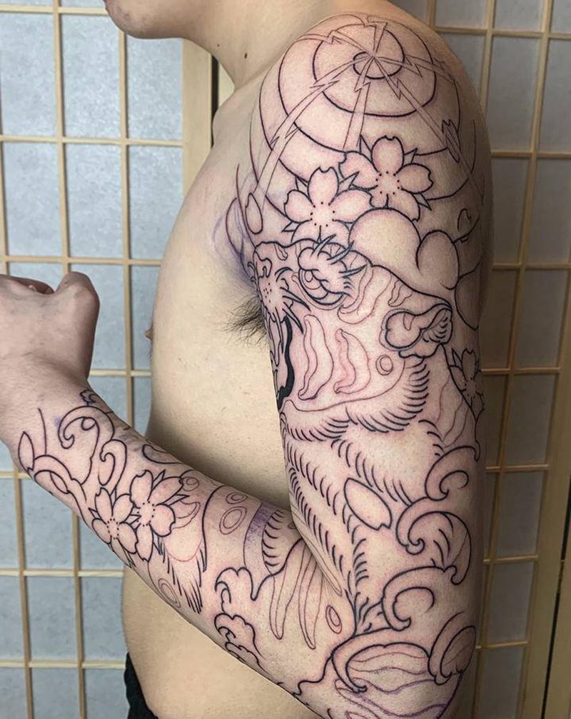 传统花臂纹身图片_手臂老传统纹身图案