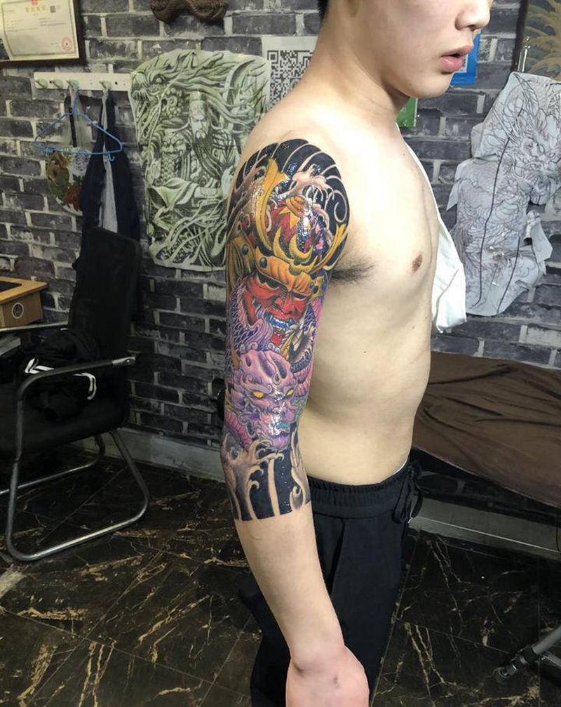 七分臂纹身图片_手臂老传统纹身图案