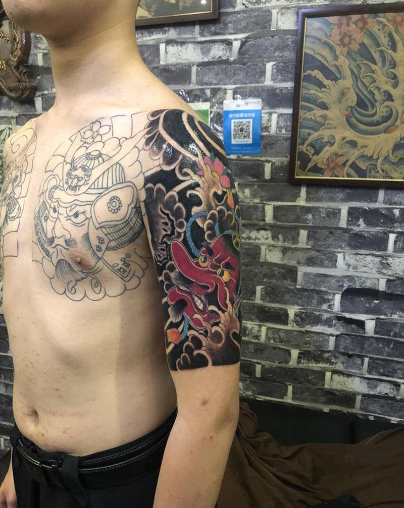 天狗纹身图片_手臂手部老传统纹身图案