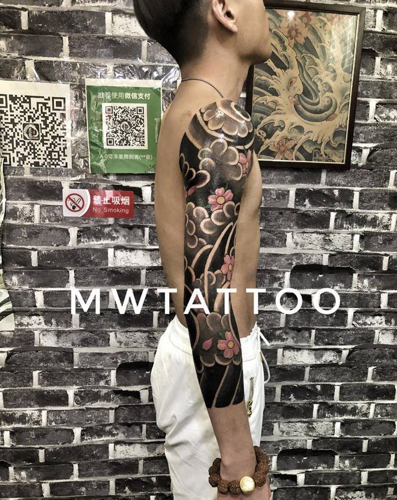 八分臂纹身图片_手臂老传统纹身图案