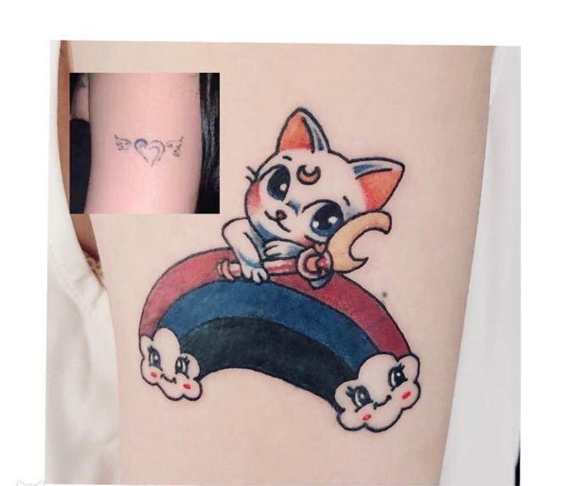仙女猫遮盖纹身图片_手臂纹身图案