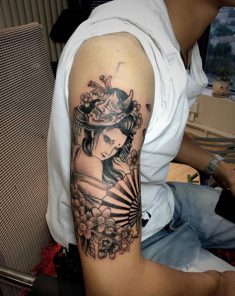 艺妓纹身图片_手臂欧美写实纹身图案