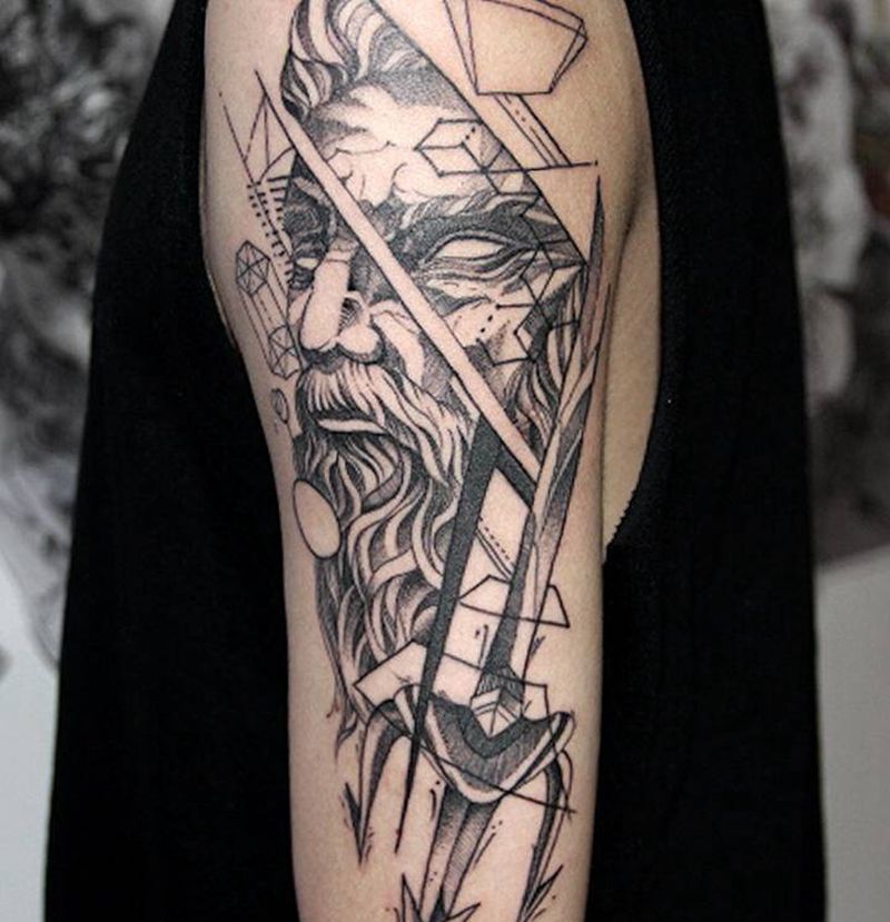 几何海王纹身图片_手臂几何点刺纹身图案