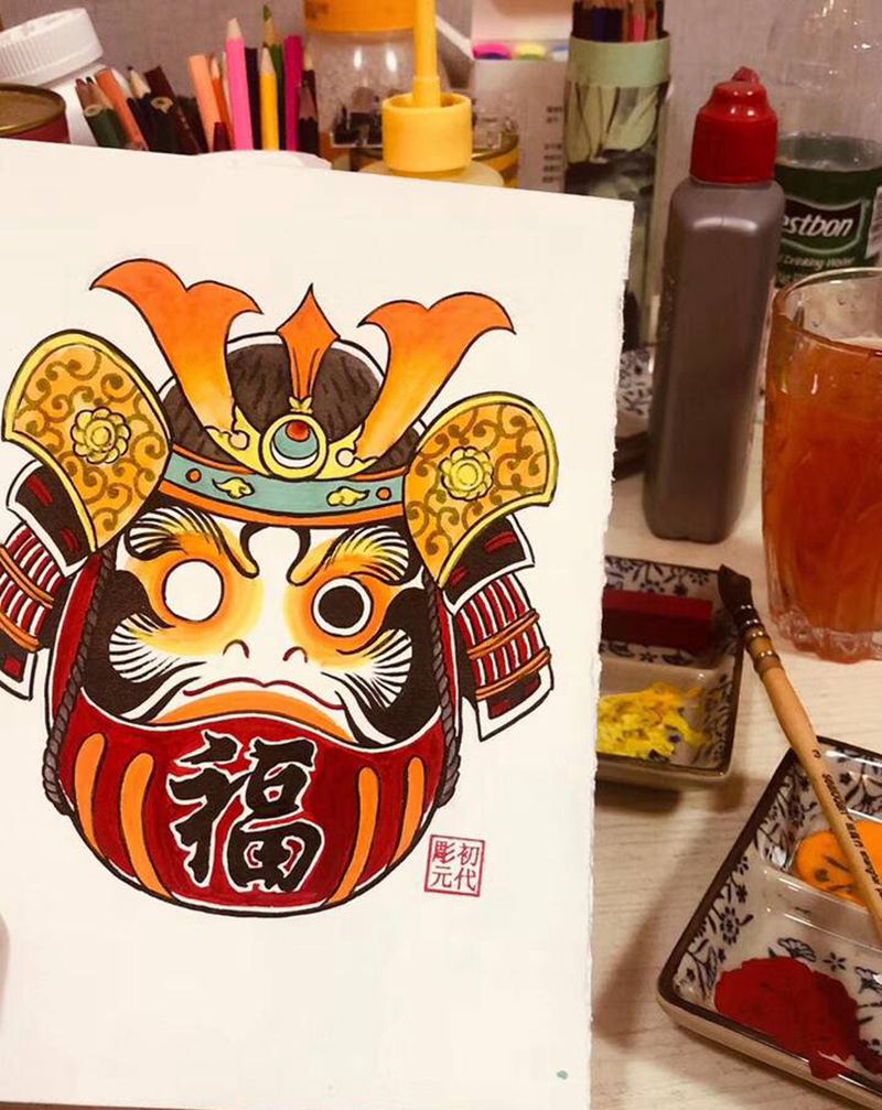 老传统手稿达摩蛋纹身图片_老传统达摩老传统纹身图案