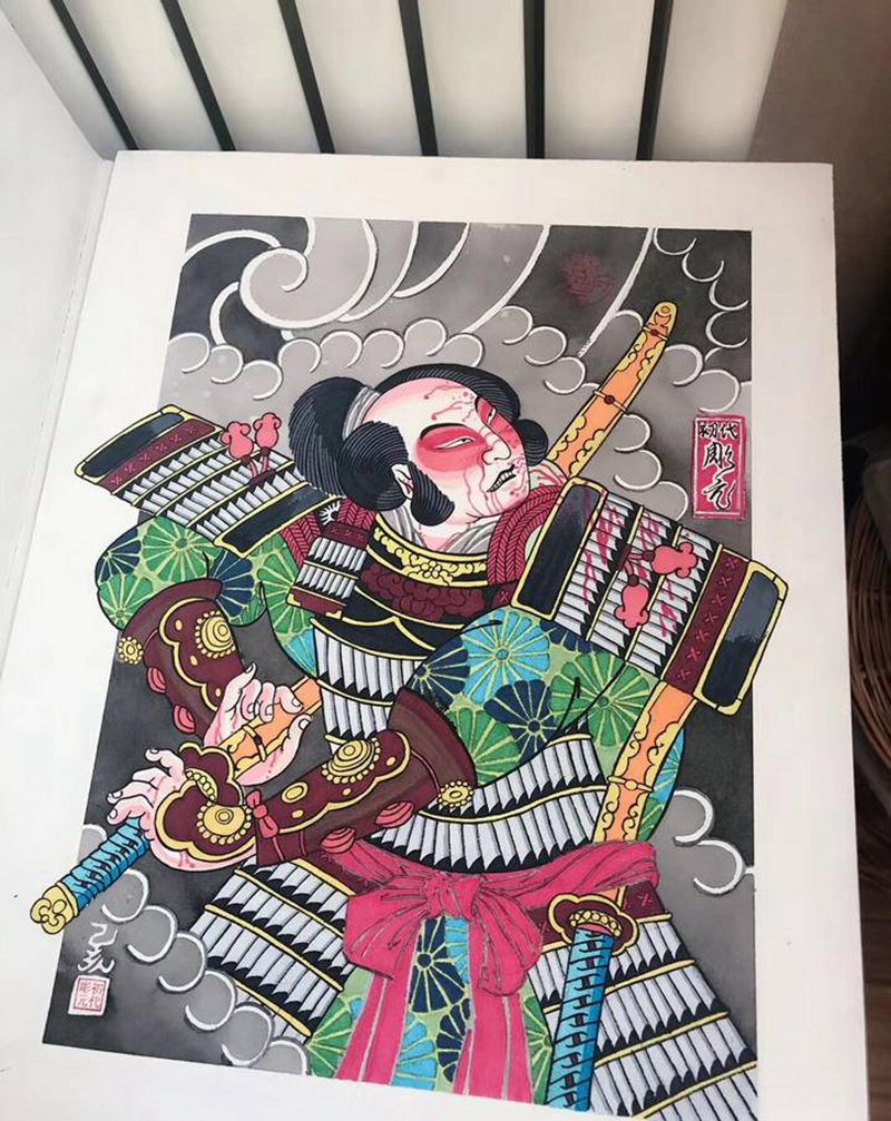 老传统手稿武士纹身图片_老传统武士纹身图案