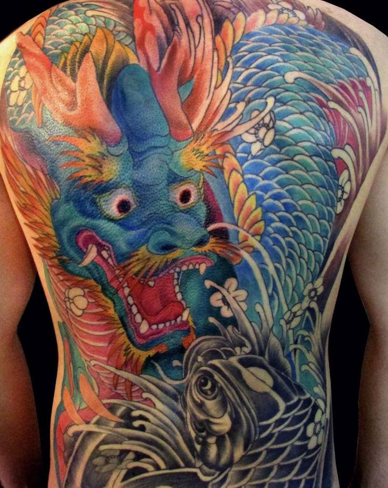 新传统满背纹身图片_背部新传统老传统纹身图案