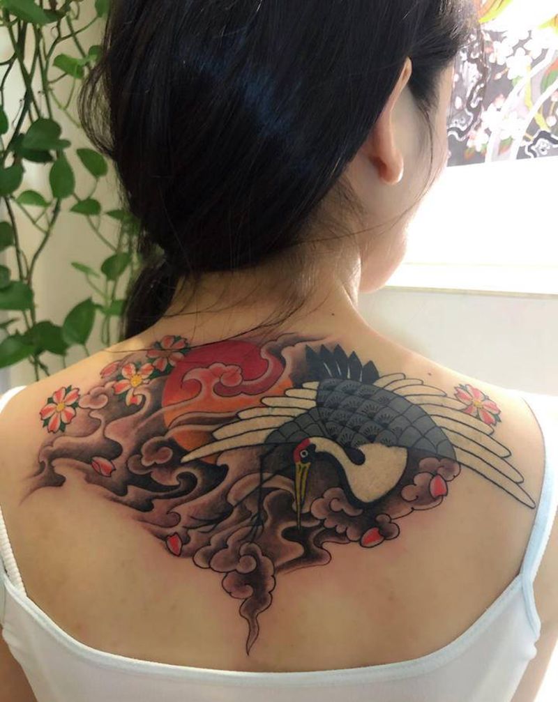 遮盖纹身图片_背部老传统新传统纹身图案