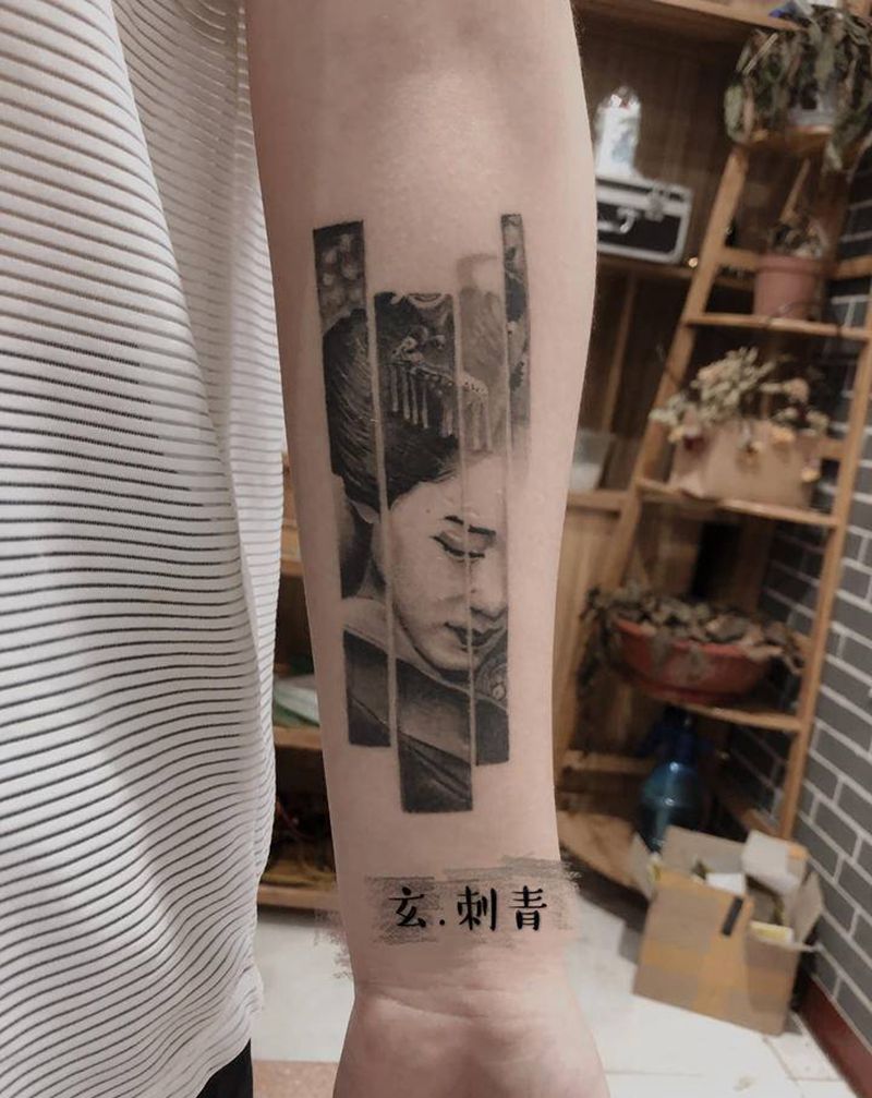 艺妓纹身图片_手臂新传统纹身图案
