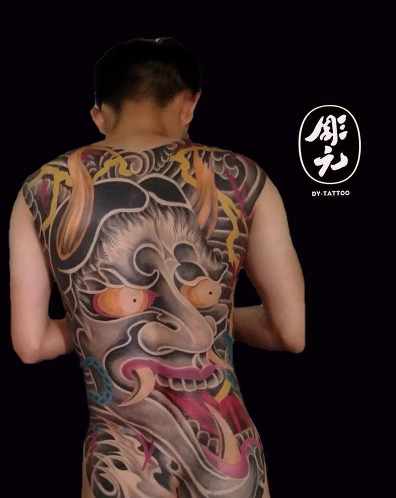 传统般若满背纹身图片_背部老传统纹身图案