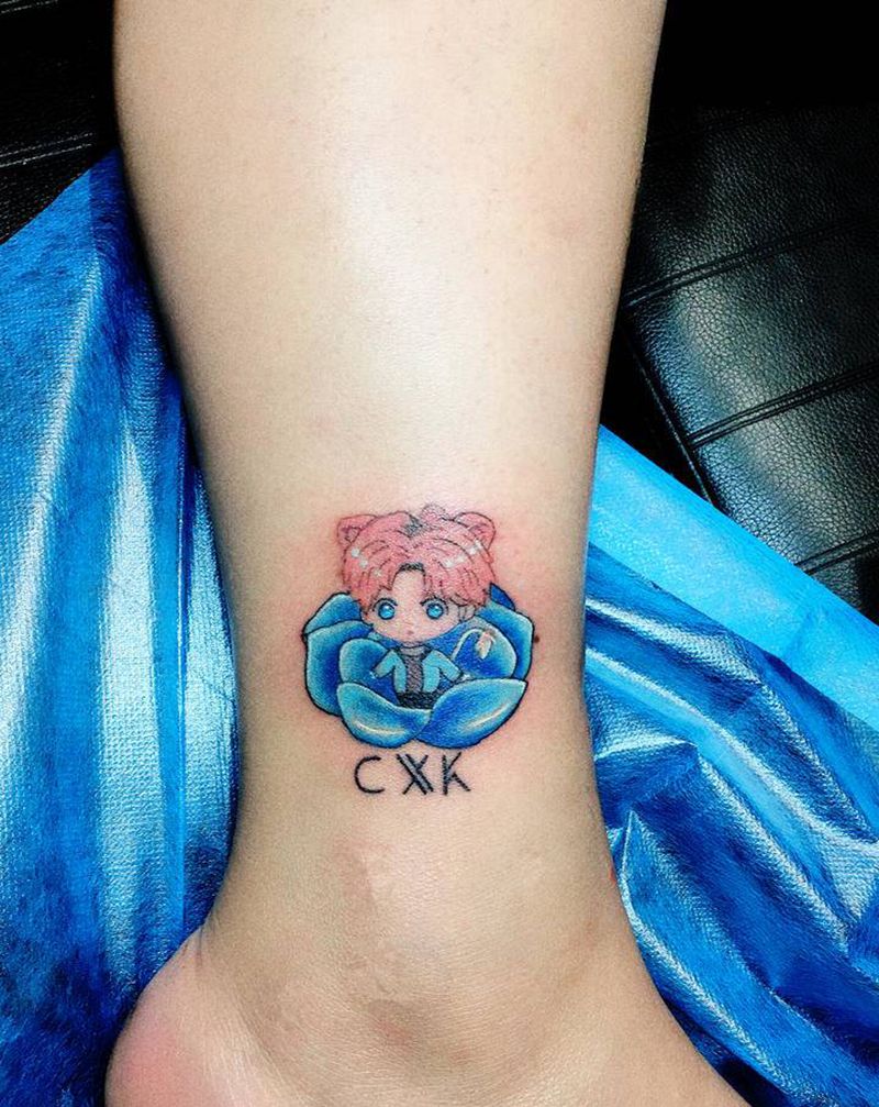 蔡徐坤卡通纹身图片_腿部新传统纹身图案