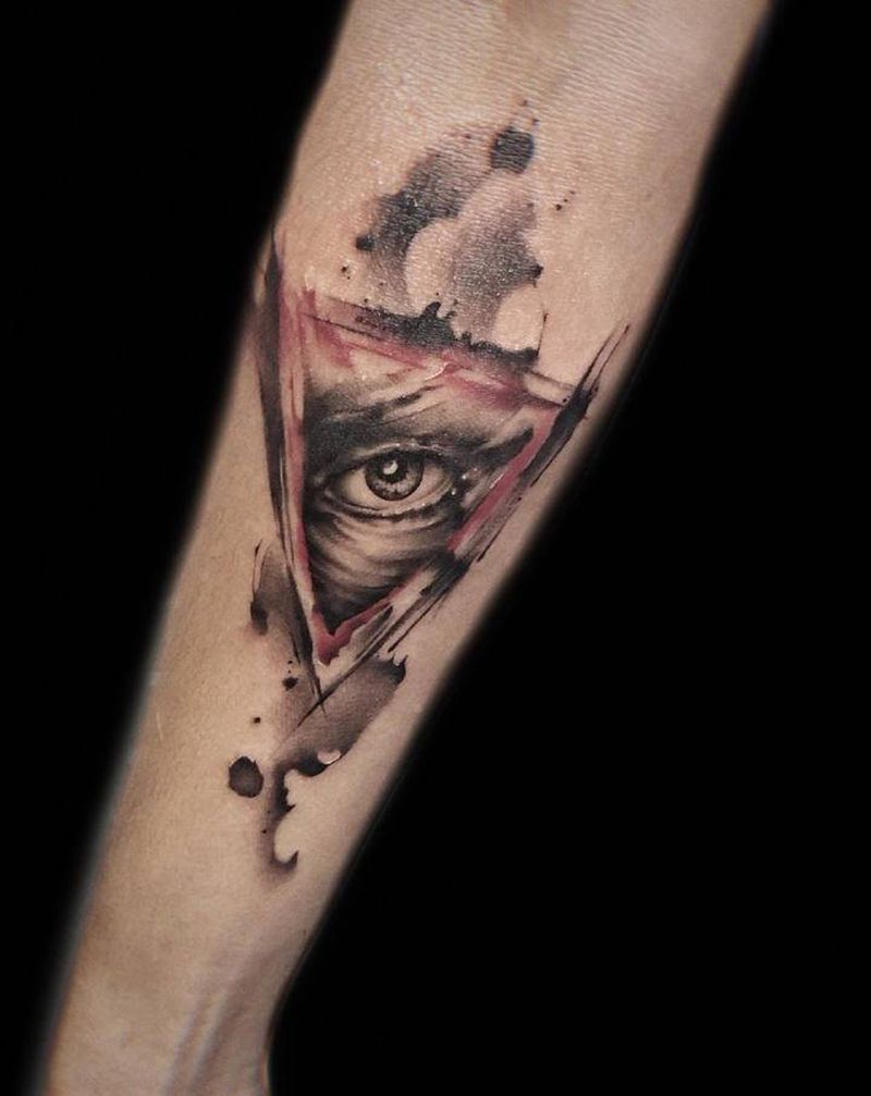 泼墨上帝之眼纹身图片_手臂水墨欧美写实上帝之眼眼睛风格纹身图案