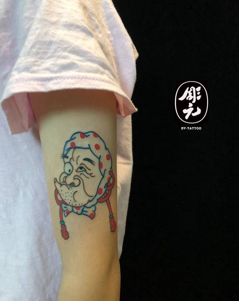 火男纹身图片_手臂老传统纹身图案