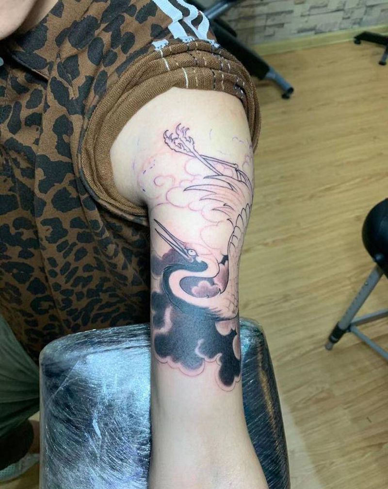 传统仙鹤纹身图片_手臂纹身图案