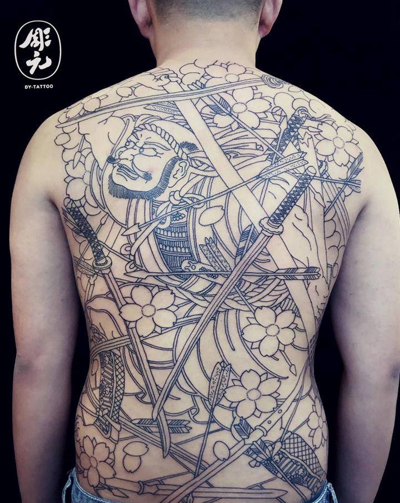刀枪不入纹身图片_背部老传统纹身图案