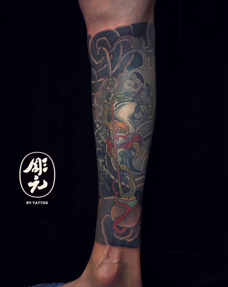 日式包小腿纹身图片_腿部老传统纹身图案