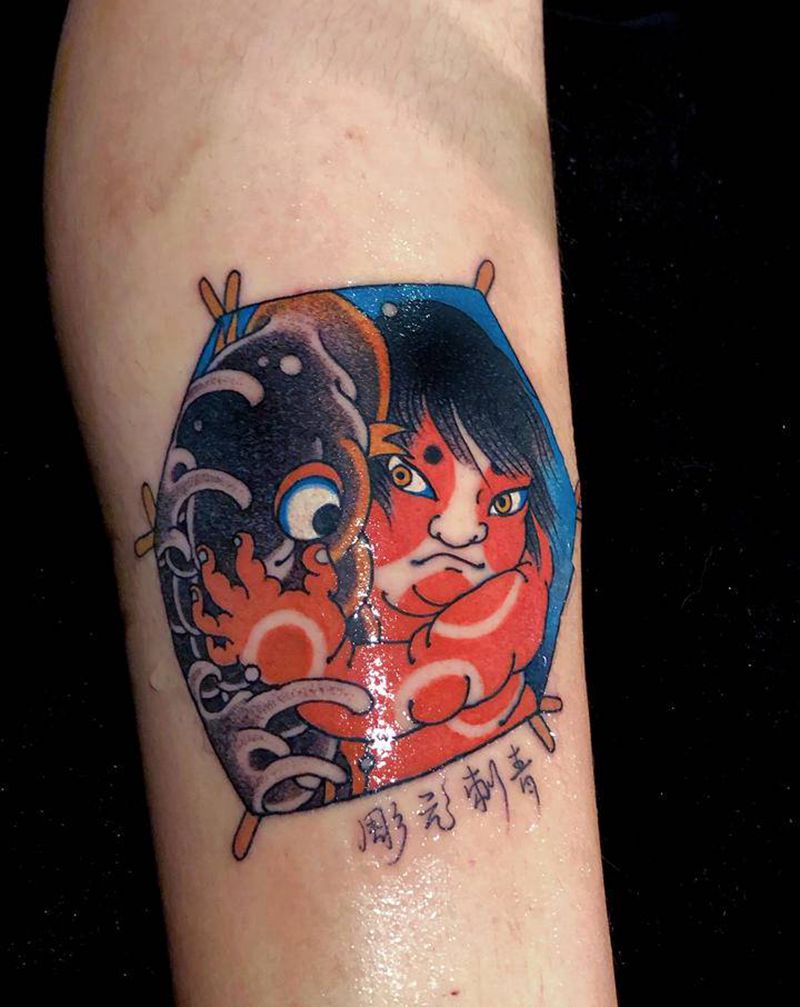 金太郎纹身图片_腿部老传统纹身图案